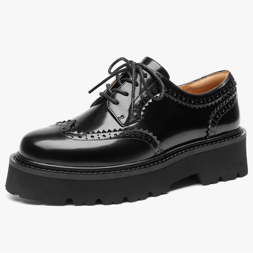 🆕 BEAU TODAY Black Platform Oxfords with Brogue Detail 10